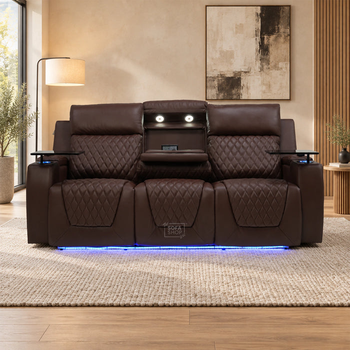 3 Seater Smart Tech Electric Recliner Cinema Sofa | Chestnut Brown Real Leather | Vicenza