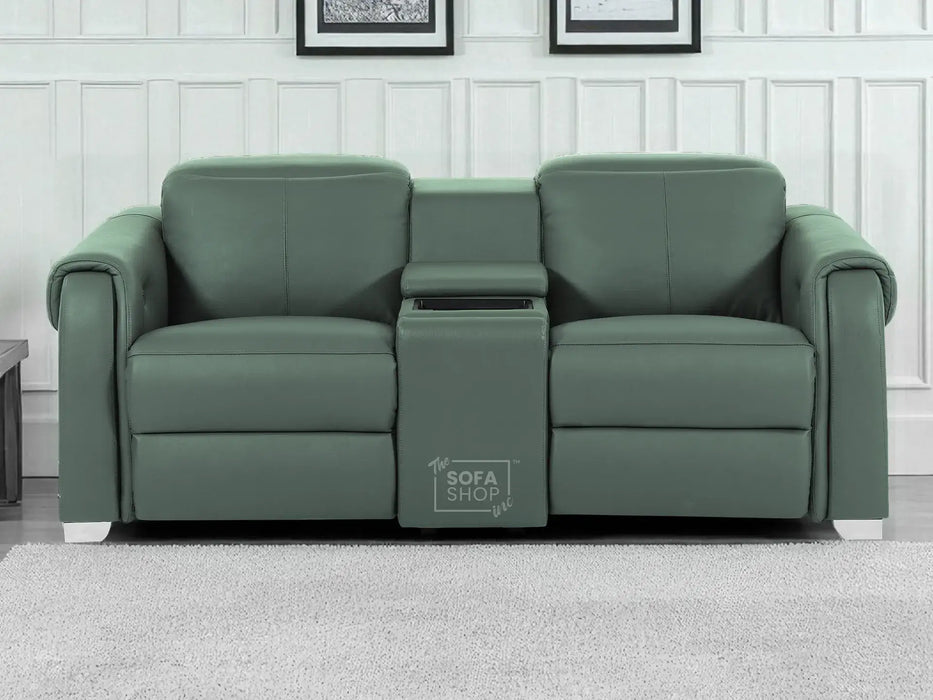 2 Seater Electric Recliner Sofa | Green Real Leather | Turin