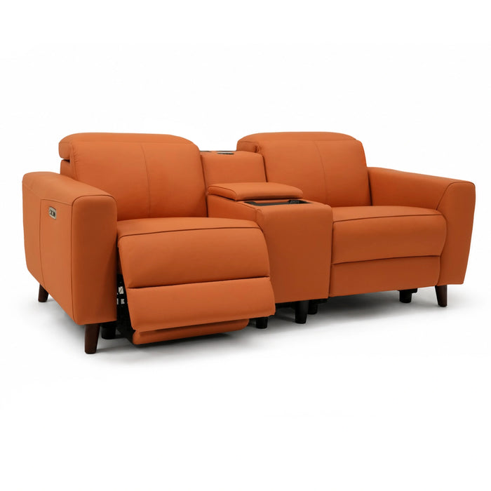 2 Seater Electric Recliner Sofa | Orange Real Leather | Toro