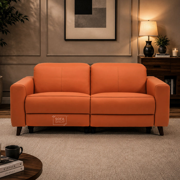 3 Seater Electric Recliner Sofa | Orange Real Leather | Toro