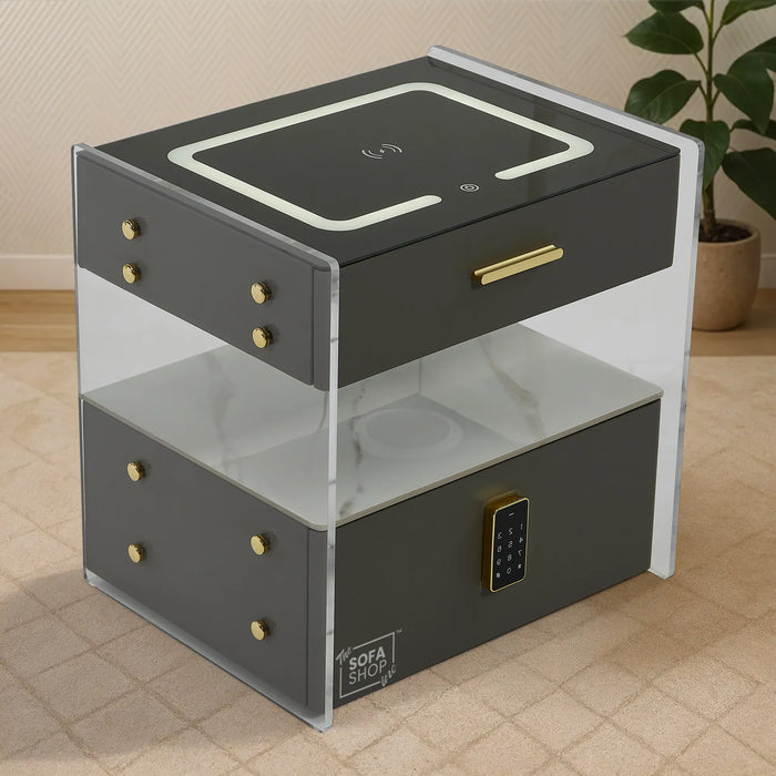 Smart Nightstand | Grey | PIN Lock + Wireless Charging | 50x40x50cm | Chicago
