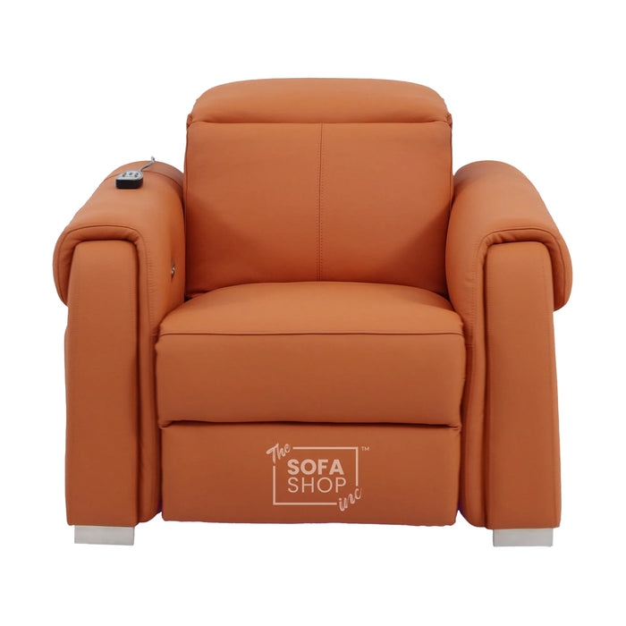 1 Seater Electric Recliner Chair | Orange Real Leather | Turin