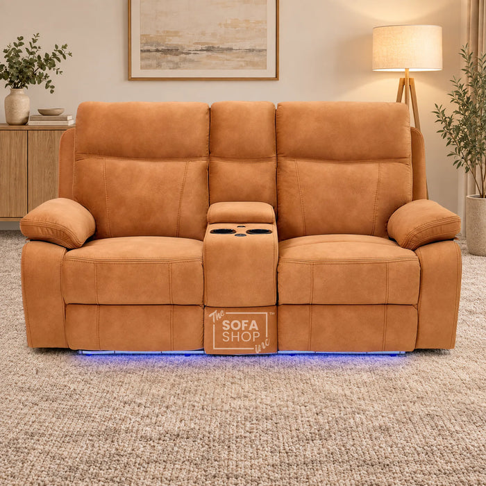 2 Seater Smart Tech Electric Recliner Cinema Sofa | Orange Fabric | Vinsonova