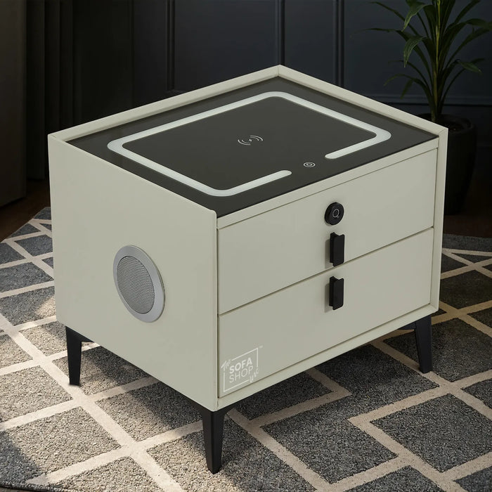 Smart Nightstand | Off-White | Fingerprint Lock + Wireless Charging | 50x40x45cm | Miami