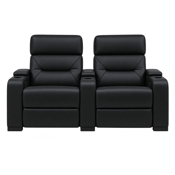 2 Seater Black Genuine Leather Electric Recliner Cinema Sofa | LED Cupholders, Power Headrests & USB Charging | Siena | The Sofa Shop