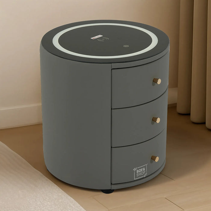 Smart Nightstand | Grey | LED + Bluetooth + Wireless Charging | 45x45x50cm | Nashville