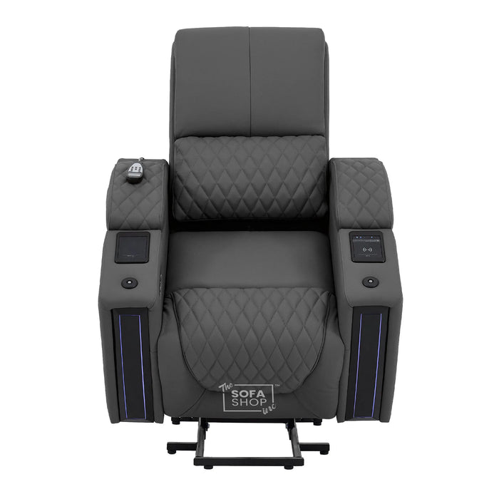 1 Seater Smart Tech Riser Recliner Cinema Chair | Luxury Theatre Seating | Grey Real Leather | Assisi
