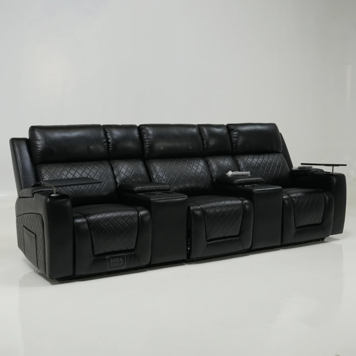 3 Seater Black Leather Electric Recliner Cinema Sofa | Massage, Power Headrests | Ex Display | Venice