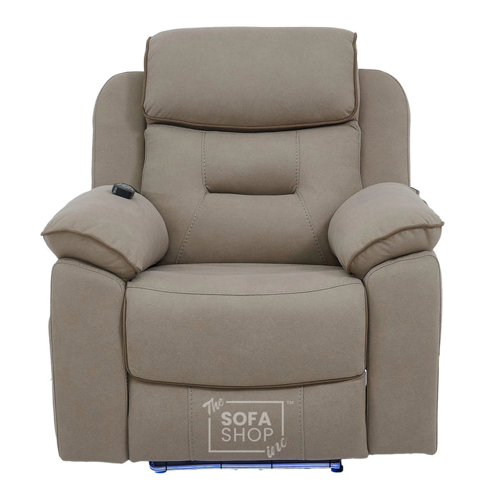 2 Piece Smart Tech Electric Recliner Cinema Sofa Set | Beige Fabric Sofa Suite | Florence