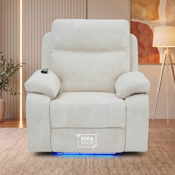 1 Seater Smart Tech Electric Recliner Cinema Chair | Cream Fabric | Vinsonova