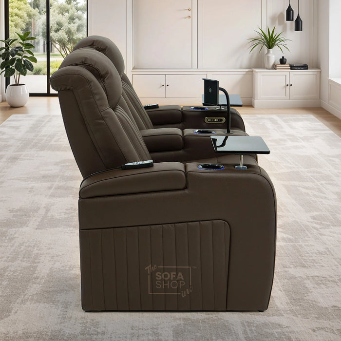 2 Seater Smart Tech Electric Recliner Cinema Sofa | Luxury Theatre Seating | Brown Real Leather | Capri
