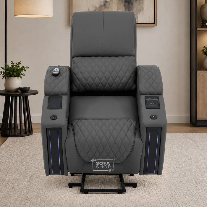 1 Seater Smart Tech Riser Recliner Cinema Chair | Luxury Theatre Seating | Grey Real Leather | Assisi