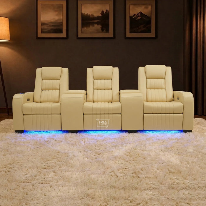 3 Seater Smart Tech Electric Recliner Cinema Sofa | Cream Real Leather | Roma
