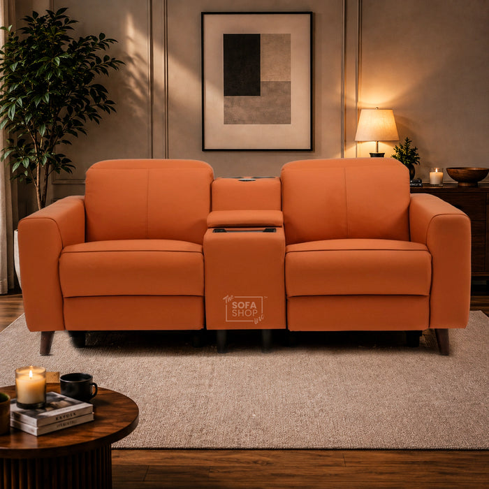2 Seater Electric Recliner Sofa | Orange Real Leather | Toro