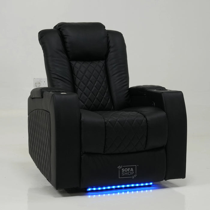 1 Seater Cinema Chair in Black Real Leather | Hi-Tech Cinema Chair with Power Recline + Power Headrest + USB Charging | Ex Display | Milano