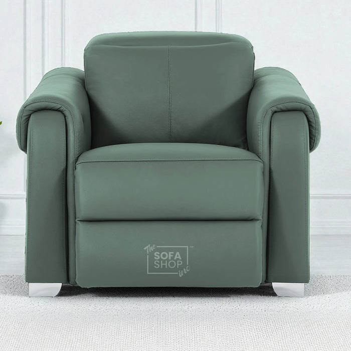 1 Seater Electric Recliner Chair | Green Real Leather | Turin