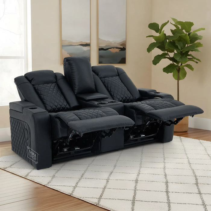 2 Seater Smart Tech Electric Recliner Cinema Sofa | Luxury Theatre Seating | Black Real Leather | Milano