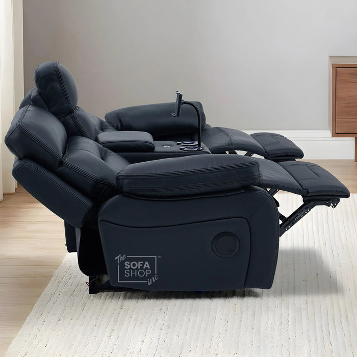2 Seater Smart Tech Electric Recliner Cinema Sofa | Black Real Leather | Sicily