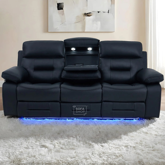 3 Seater Smart Tech Electric Recliner Cinema Sofa | Black Real Leather | Sicily