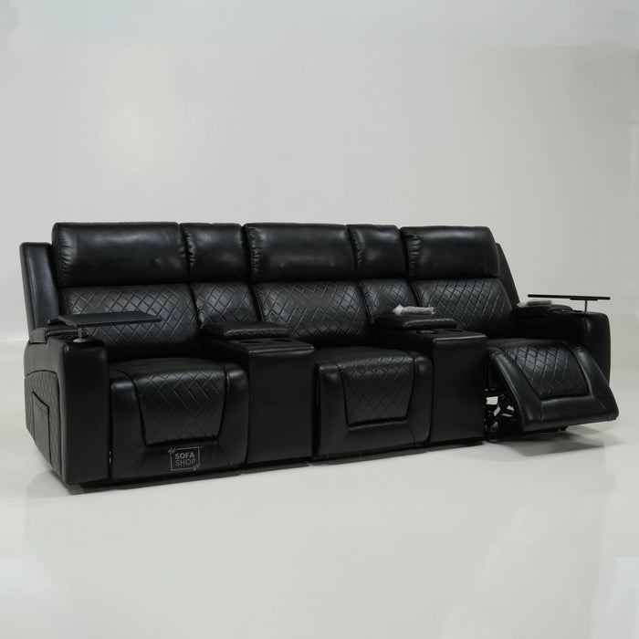 3 Seater Black Leather Electric Recliner Cinema Sofa | Massage, Power Headrests | Ex Display | Venice