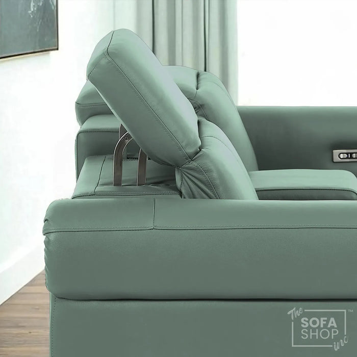2 Seater Electric Recliner Sofa | Green Real Leather | Turin