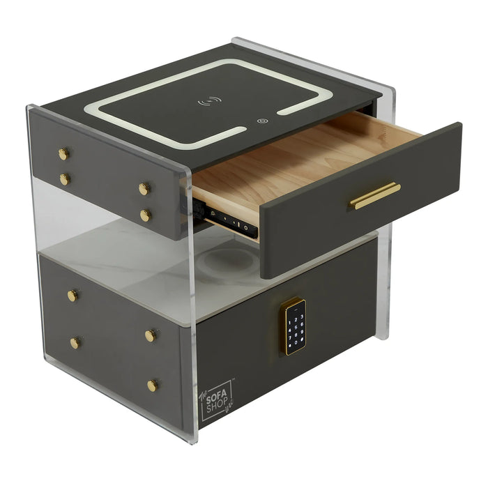 Smart Nightstand | Grey | PIN Lock + Wireless Charging | 50x40x50cm | Chicago