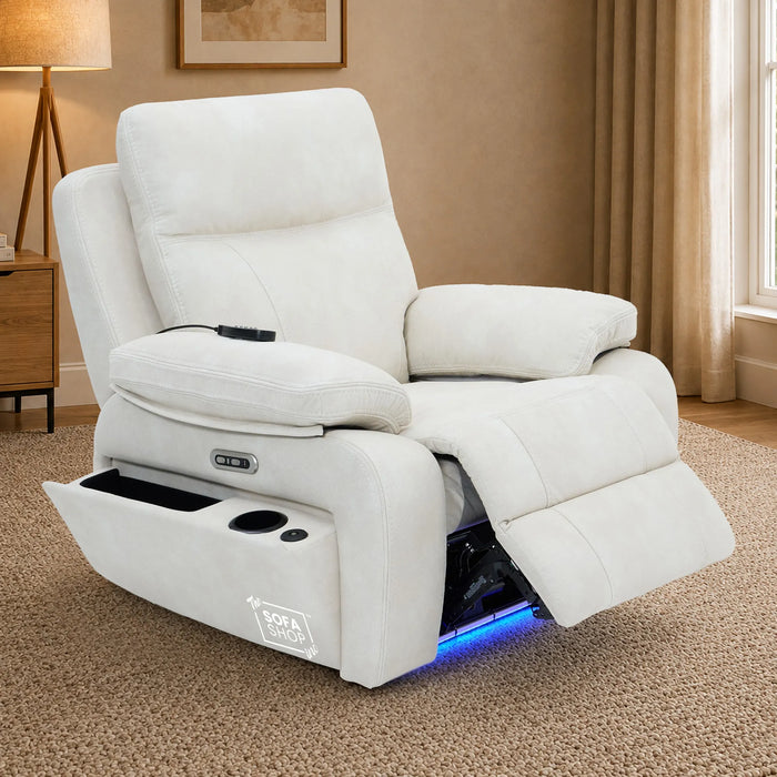 1 Seater Smart Tech Electric Recliner Cinema Chair | Cream Fabric | Vinsonova