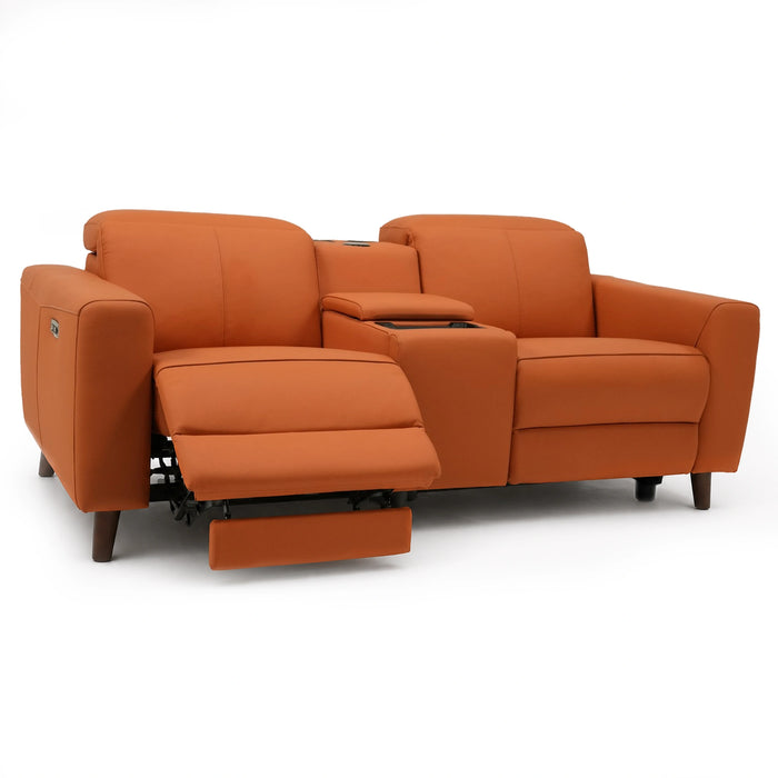 2 Seater Electric Recliner Sofa | Orange Real Leather | Toro