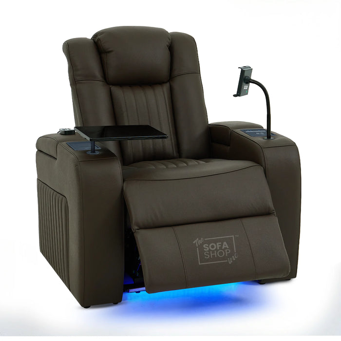 1 Seater Smart Tech Electric Recliner Cinema Chair | Luxury Theatre Seating | Brown Real Leather | Capri