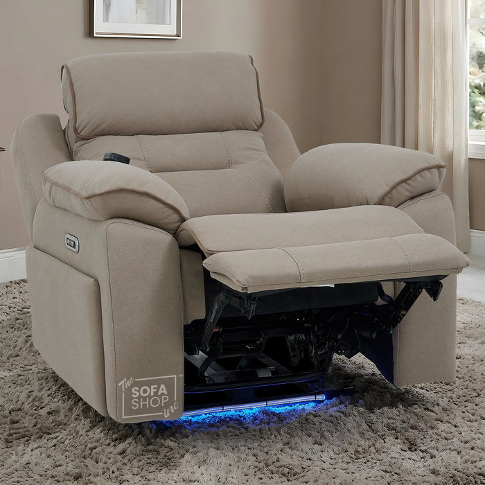 2 Piece Smart Tech Electric Recliner Cinema Sofa Set | Beige Fabric Sofa Suite | Florence