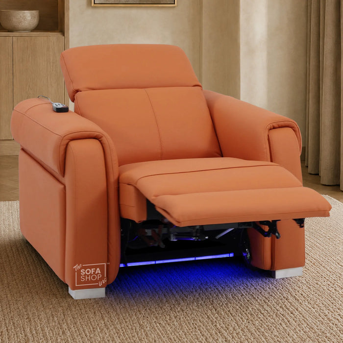 1 Seater Electric Recliner Chair | Orange Real Leather | Turin
