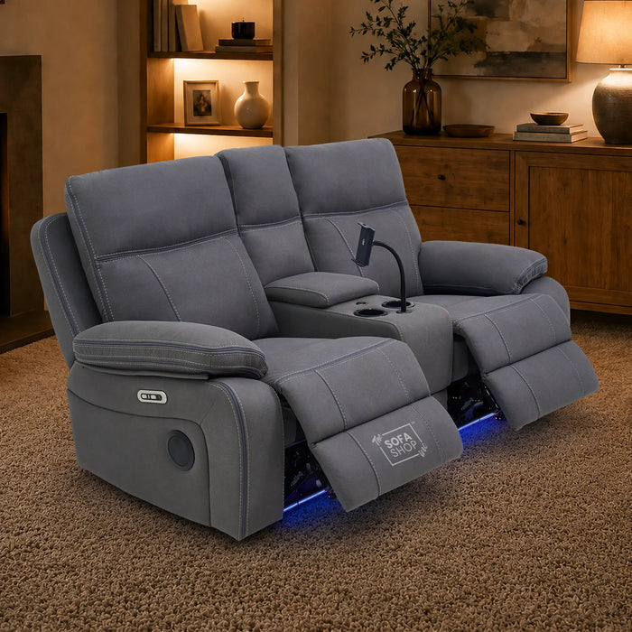 2 Seater Smart Tech Electric Recliner Cinema Sofa | Grey Fabric | Vinsonova