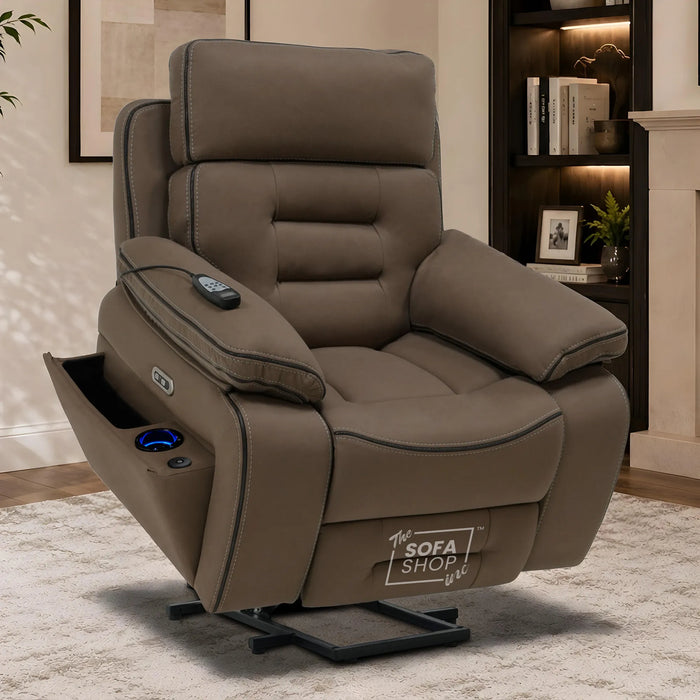 1 Seater Smart Tech Riser Recliner Cinema Chair | Mocha Brown Fabric | Tuscany