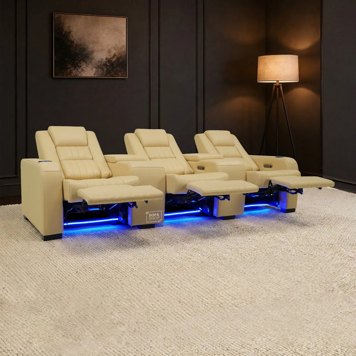 3 Seater Smart Tech Electric Recliner Cinema Sofa | Cream Real Leather | Roma