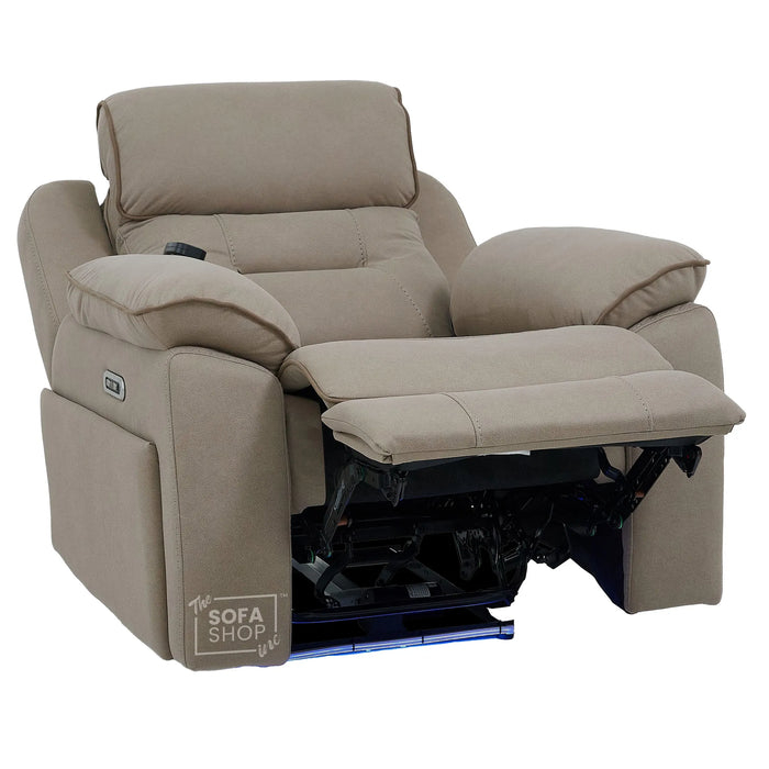 2 Piece Smart Tech Electric Recliner Cinema Sofa Set | Beige Fabric Sofa Suite | Florence
