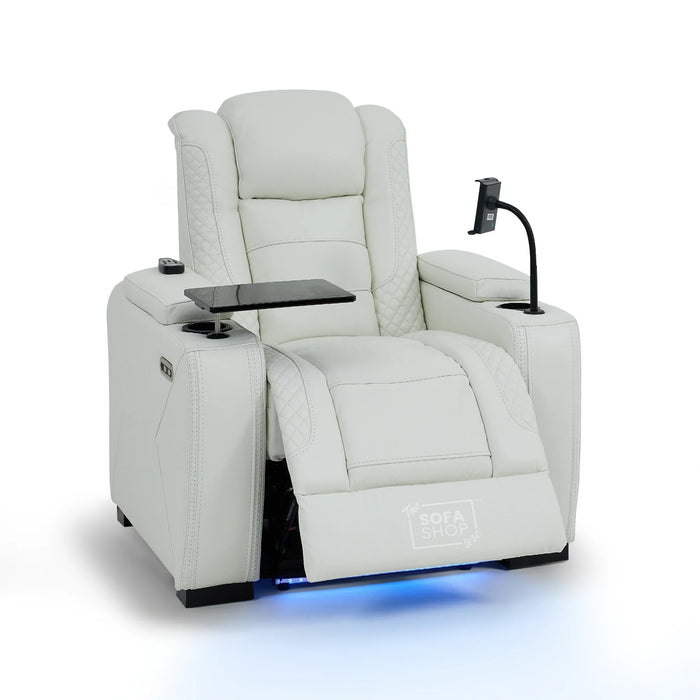 1 Seater White Real Leather Smart Tech Electric Recliner Cinema Chair | Luxury Theatre Seating | Napoli