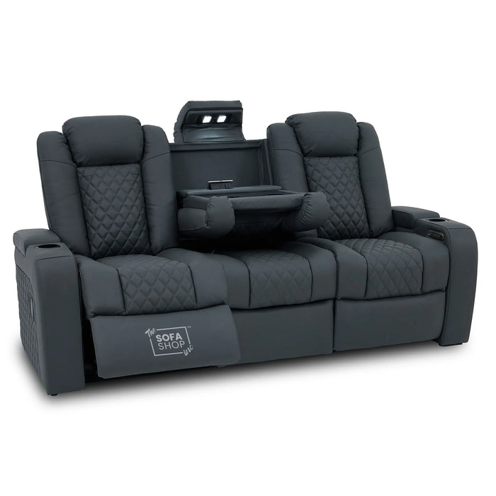 3 Seater Smart Tech Electric Recliner Cinema Sofa | Grey Real Leather | Milano