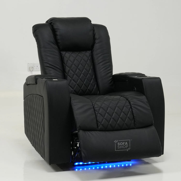 1 Seater Cinema Chair in Black Real Leather | Hi-Tech Cinema Chair with Power Recline + Power Headrest + USB Charging | Ex Display | Milano