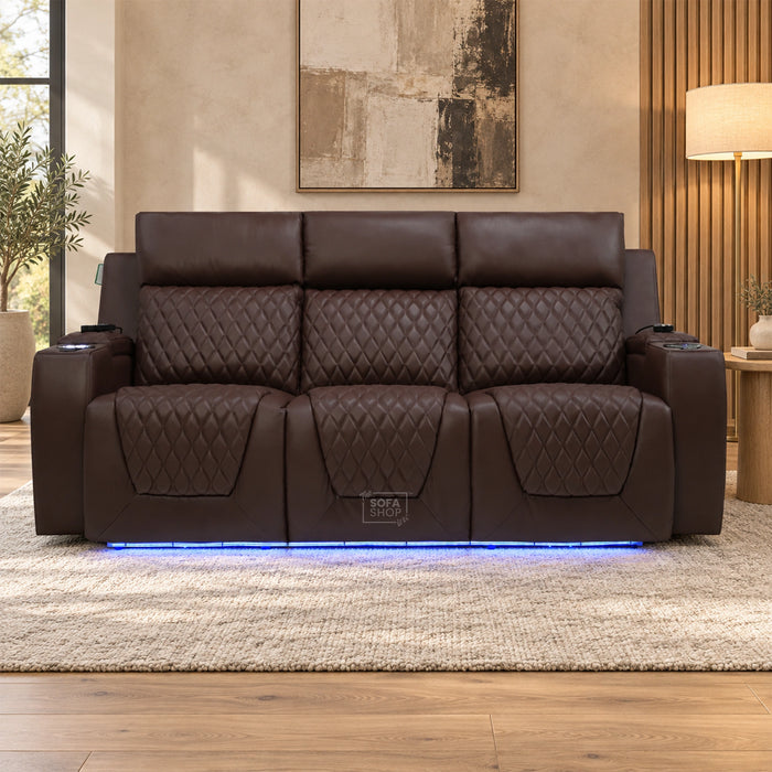 3 Seater Smart Tech Electric Recliner Cinema Sofa | Chestnut Brown Real Leather | Vicenza