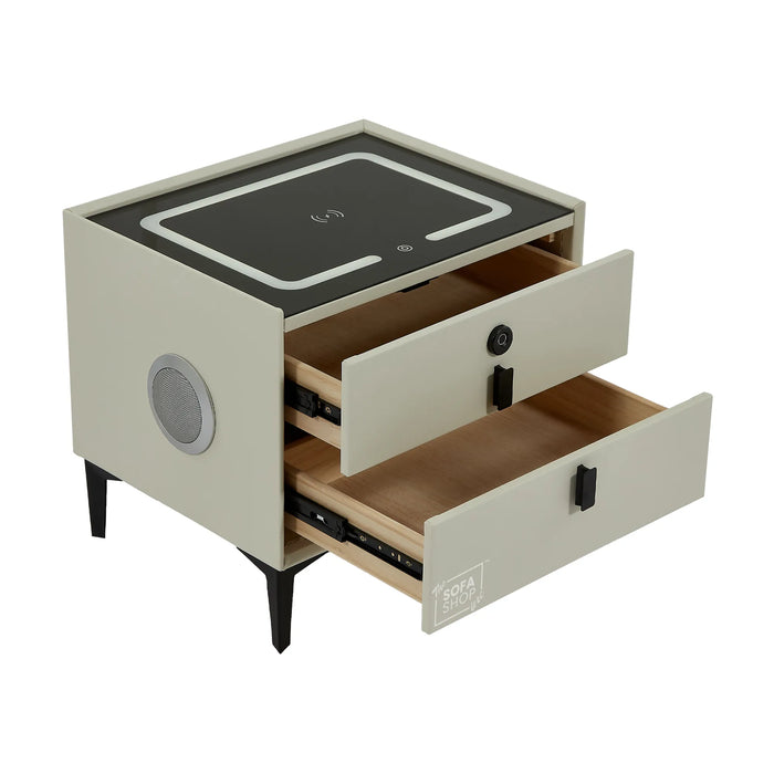 Smart Nightstand | Off-White | Fingerprint Lock + Wireless Charging | 50x40x45cm | Miami