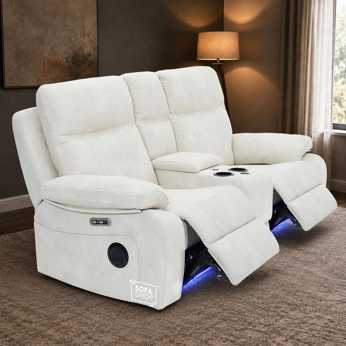 2 Seater Smart Tech Electric Recliner Cinema Sofa | Cream Fabric | Vinsonova