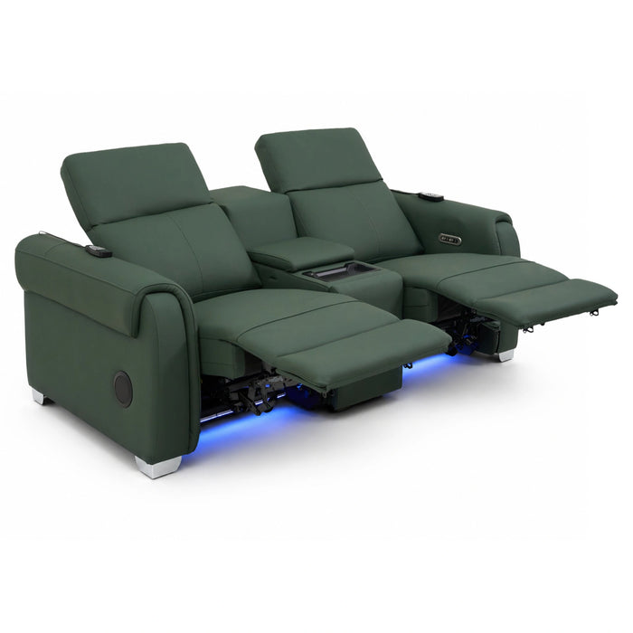 2 Seater Smart Tech Electric Recliner Cinema Sofa | Green Real Leather | Turin