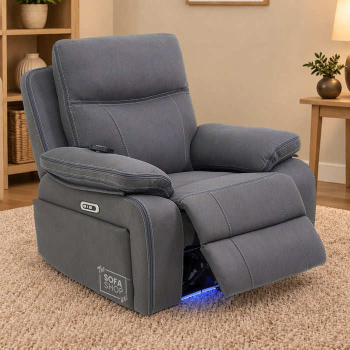 1 Seater Smart Tech Electric Recliner Cinema Chair | Grey Fabric | Vinsonova