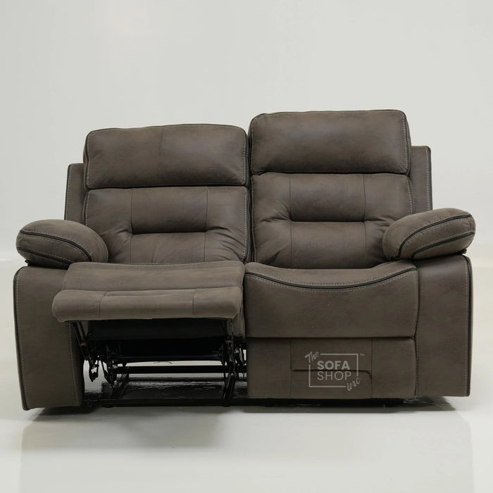 2 Seater Brown Fabric Manual Recliner Sofa with Padded Lumbar & Soft Cosy Fabric | Tuscany | Ex-Display