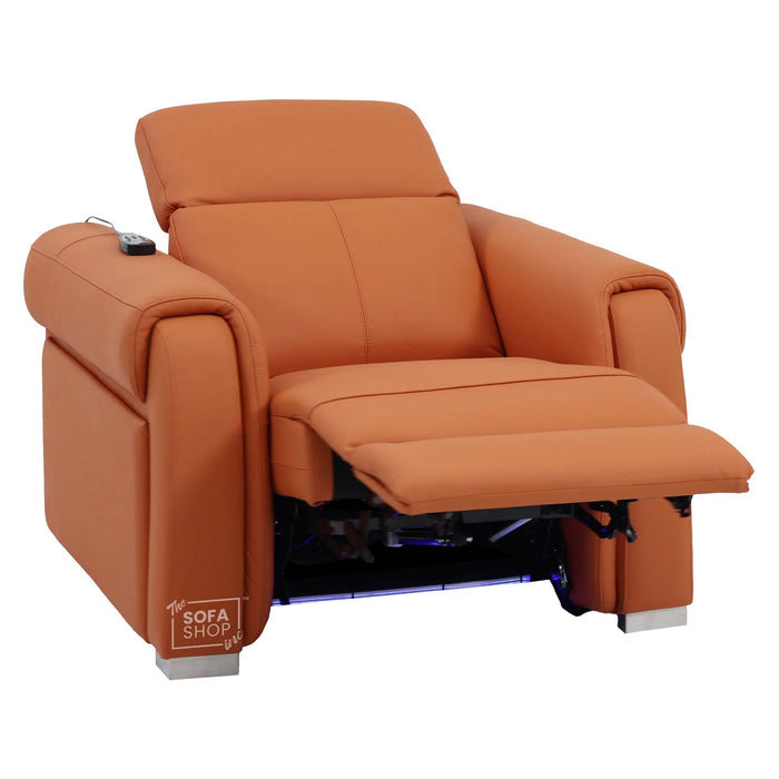 1 Seater Electric Recliner Chair | Orange Real Leather | Turin
