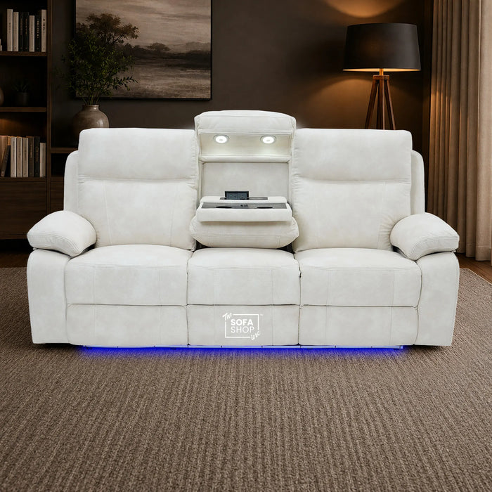 3 Seater Smart Tech Electric Recliner Cinema Sofa | Cream Fabric | Vinsonova