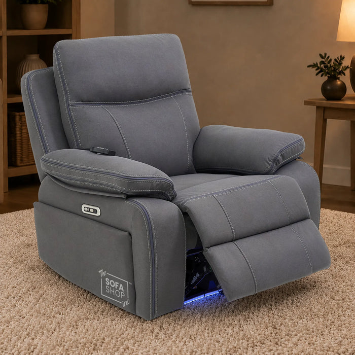 1 Seater Smart Tech Electric Recliner Cinema Chair | Grey Fabric | Vinsonova