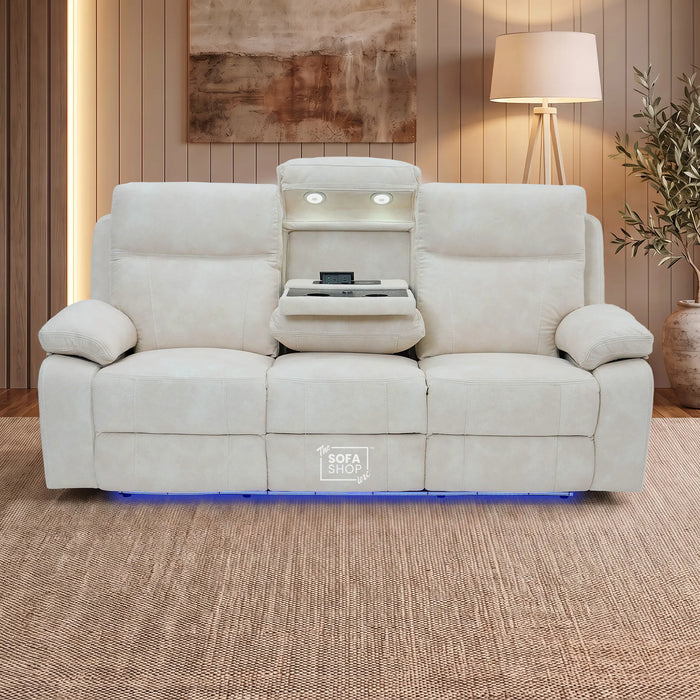 3 Seater Smart Tech Electric Recliner Cinema Sofa | Cream Fabric | Vinsonova