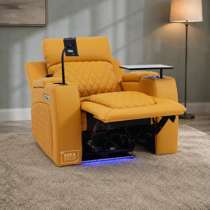 1 Seater Smart Tech Electric Recliner Cinema Chair | Luxury Theatre Seating | Mustard Yellow Real Leather | Vicenza