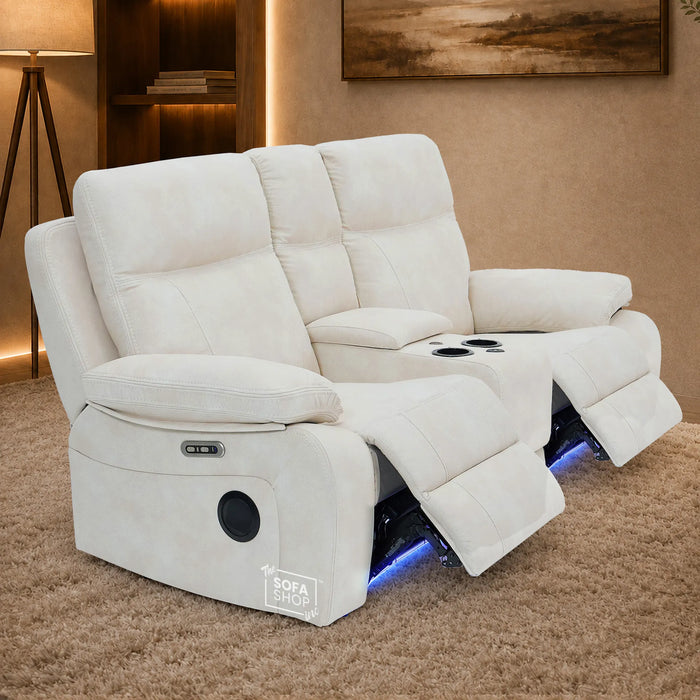 2 Seater Smart Tech Electric Recliner Cinema Sofa | Cream Fabric | Vinsonova